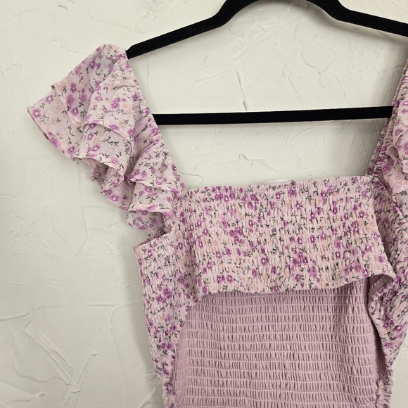 Altar'd State Floral Smocked Open Back Romantic Pink Dress, M - Picture 6 of 8